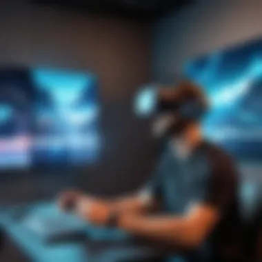 User engaged in an interactive VR gaming experience