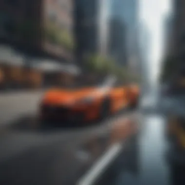 Captivating Urban Drive Luxury car driving through urban landscape
