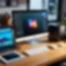 A creative workspace showcasing Logo Maker Pro Online on a computer screen