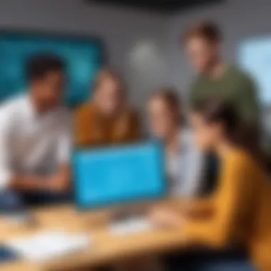 Engagement of Students with Online Tutoring Tools Diverse group of students engaging with digital learning tools