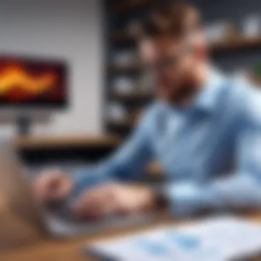 Reviewing Financial Reports An accountant reviewing financial reports on a laptop