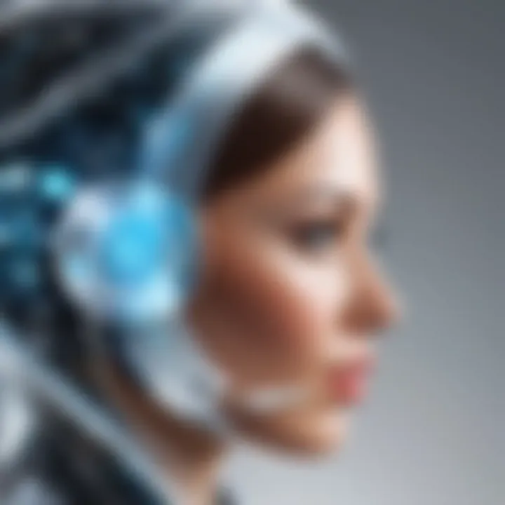 A futuristic depiction of digital communication technology.