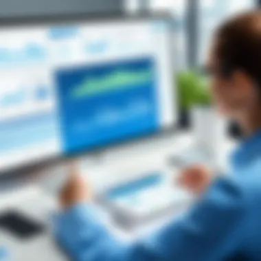 Data Analysis in Healthcare Administration A healthcare administrator analyzing data and graphs related to scheduling efficiency.