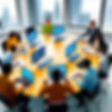 Collaboration in Project Management Illustration of diverse teams collaborating using project management software