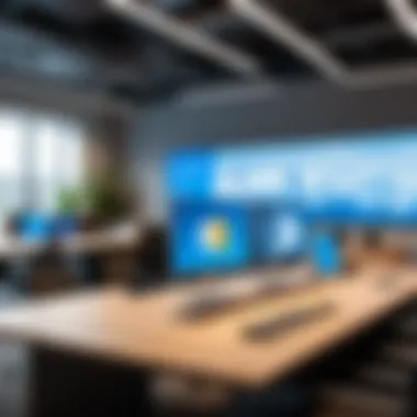 Microsoft's Presence in the Modern Workplace Microsoft's logo displayed in a modern office environment