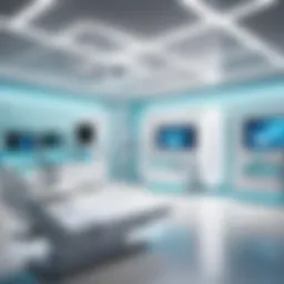 A futuristic healthcare facility showcasing advanced technology and patient-centered design.