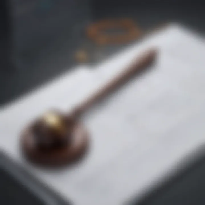 Abstract visualization of legal documents and gavel symbolizing legal considerations