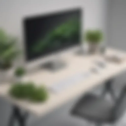 Minimalist ergonomic desk setup with greenery