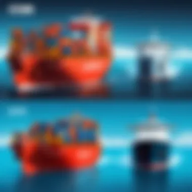 An illustration showing the comparison between local and international shipping