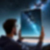 A user engaging with a star recognition application on a mobile device under a starlit sky