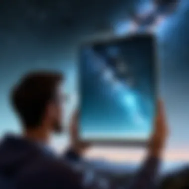 A user engaging with a star recognition application on a mobile device under a starlit sky