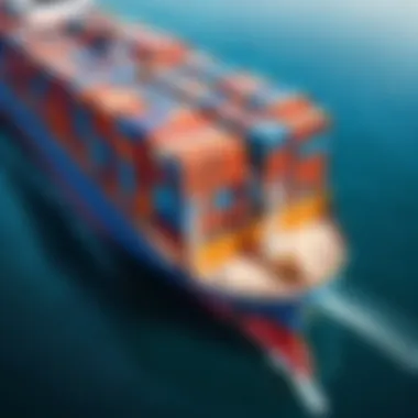 Modern Container Ship in Global Trade A modern container ship navigating through busy trade routes.