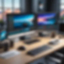 Advanced photo editing workspace with software tools and graphics